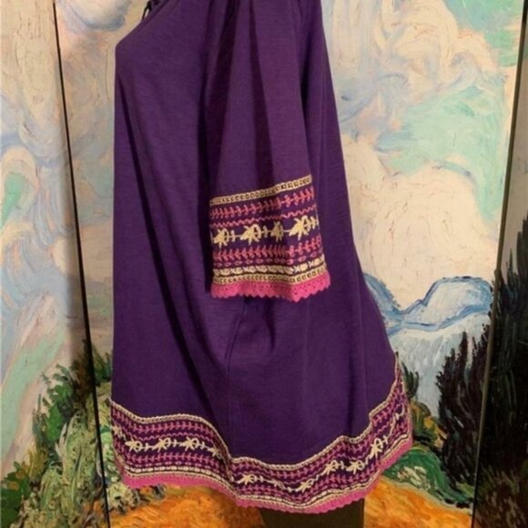 Roaman's 2X Purple Crochet Trim Lace-Up Tassel Top - Picture 5 of 6